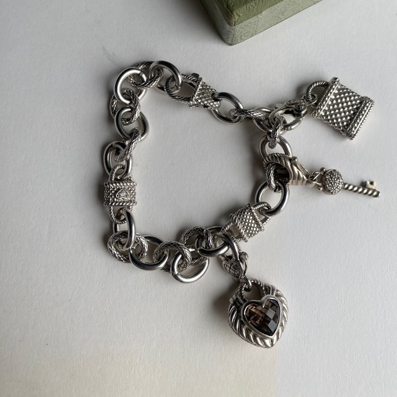 Judith Ripka 925 Sterling silver bracelet with 3 charms 7.5”
